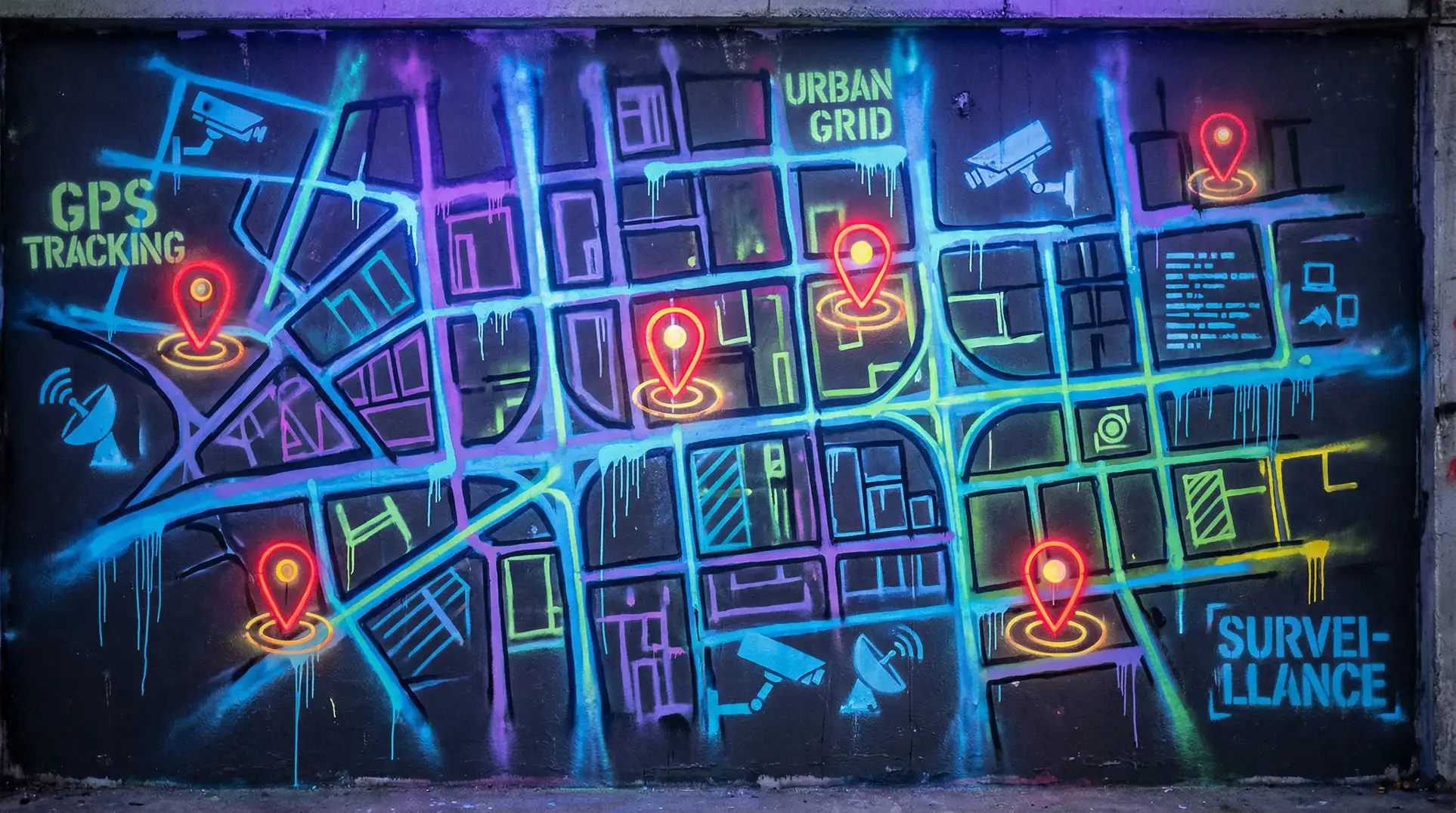 个人情侣网络站 狗仔追踪地图 - 城市涂鸦风格